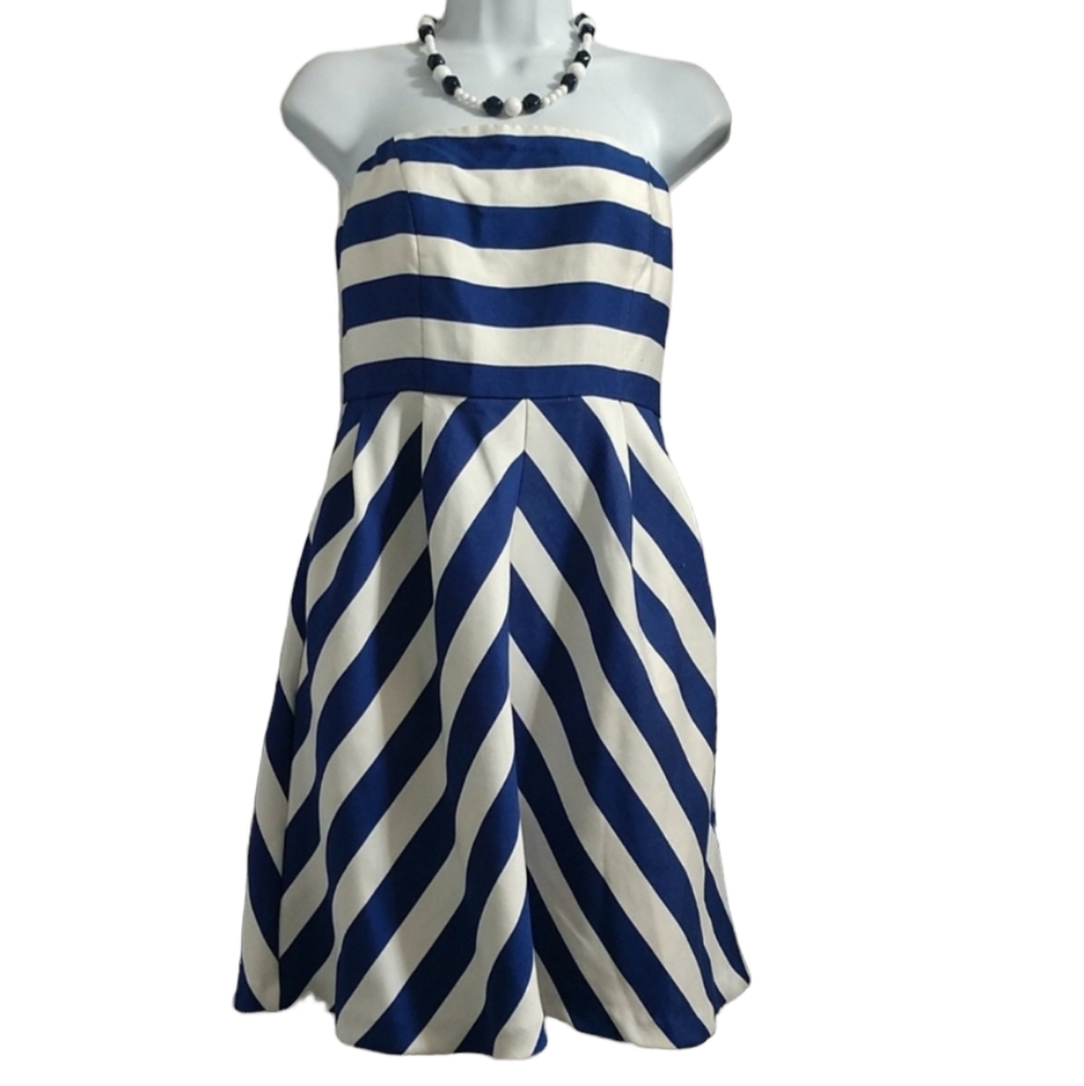 New Outback Red  Blue & White Striped Strapless Dress sz 4